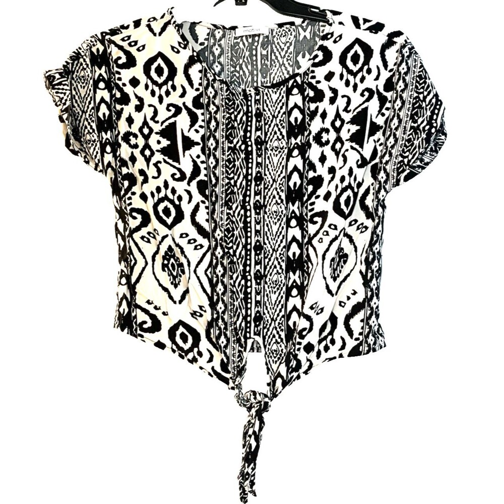 Women's Top Motivi 100% Viscose Black & Off-White Geometric Print Whimsy Resort